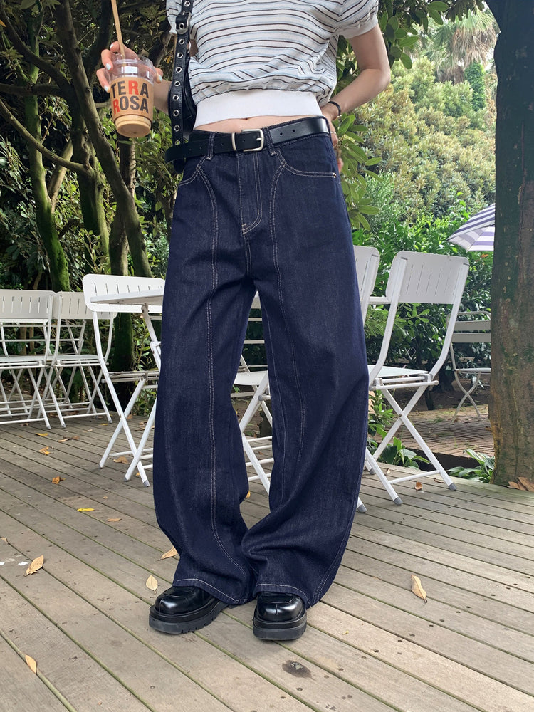 弧壓線細節牛仔褲