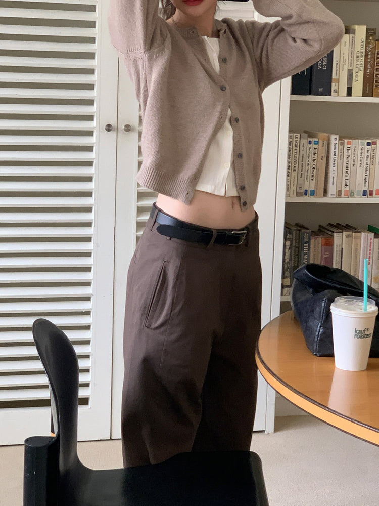 美色可調節鈕扣細節直褲