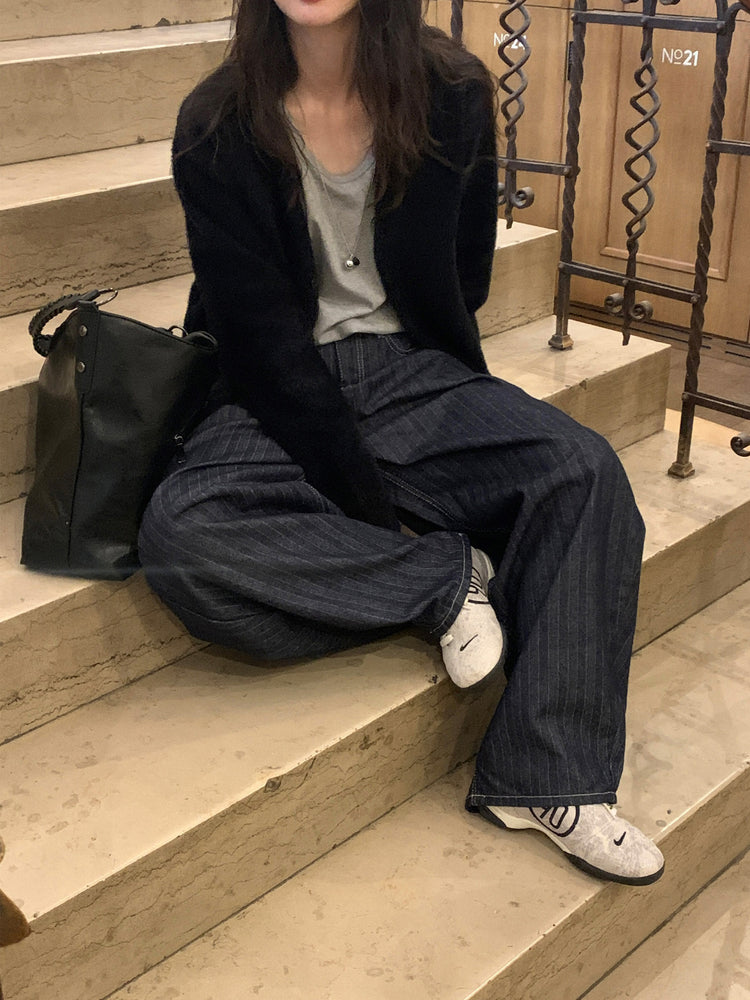 暗紋理太陽圖案廓形牛仔褲
