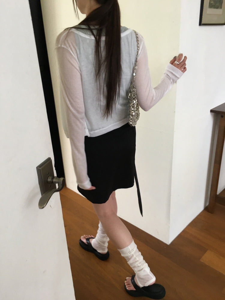 交疊綁帶不對稱裙
