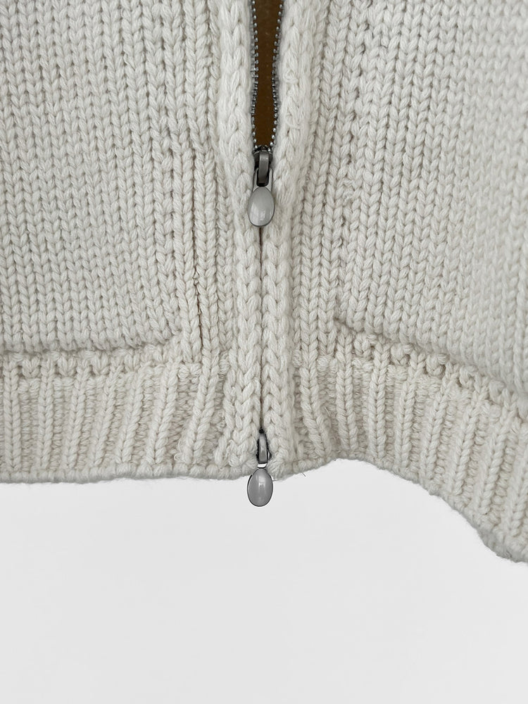 撞色花紋雙拉鏈針織外套