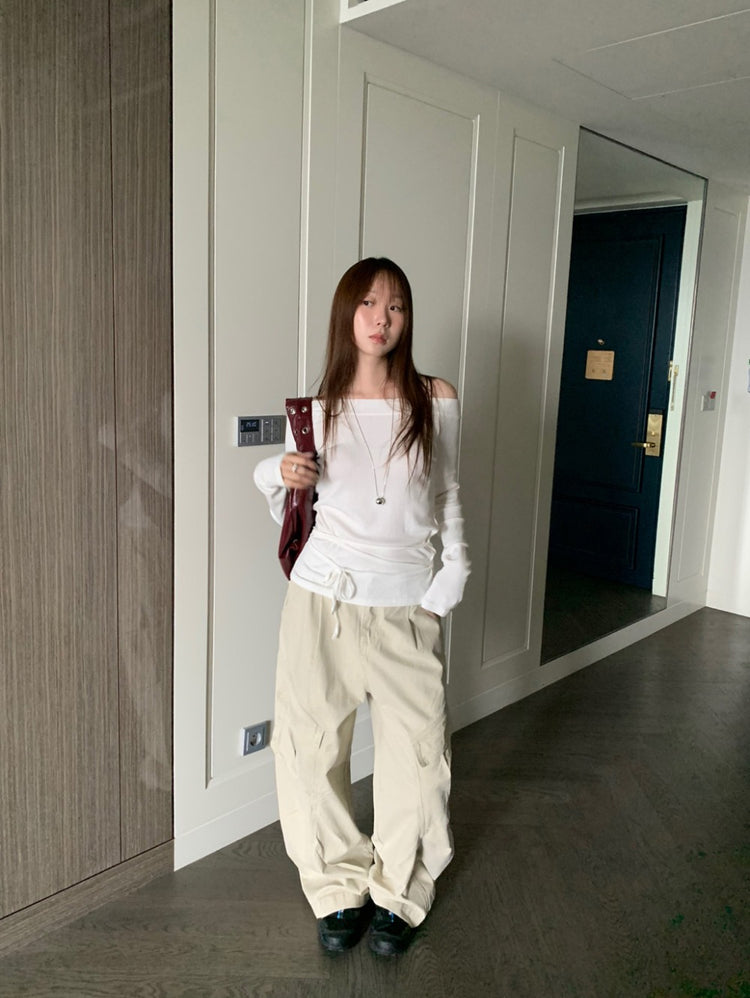 美肩坑紋綁帶修腰上衣