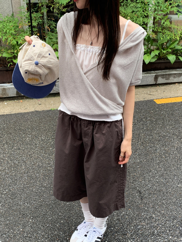 麻料連帽交疊上衣
