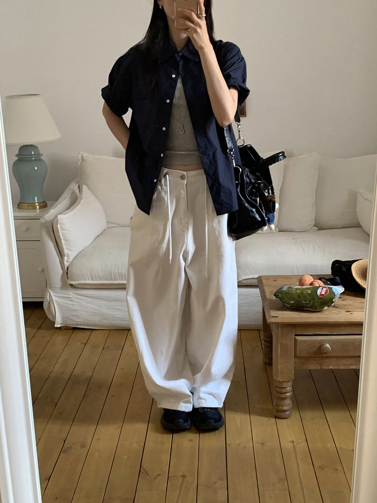 美色翻領短袖襯衫