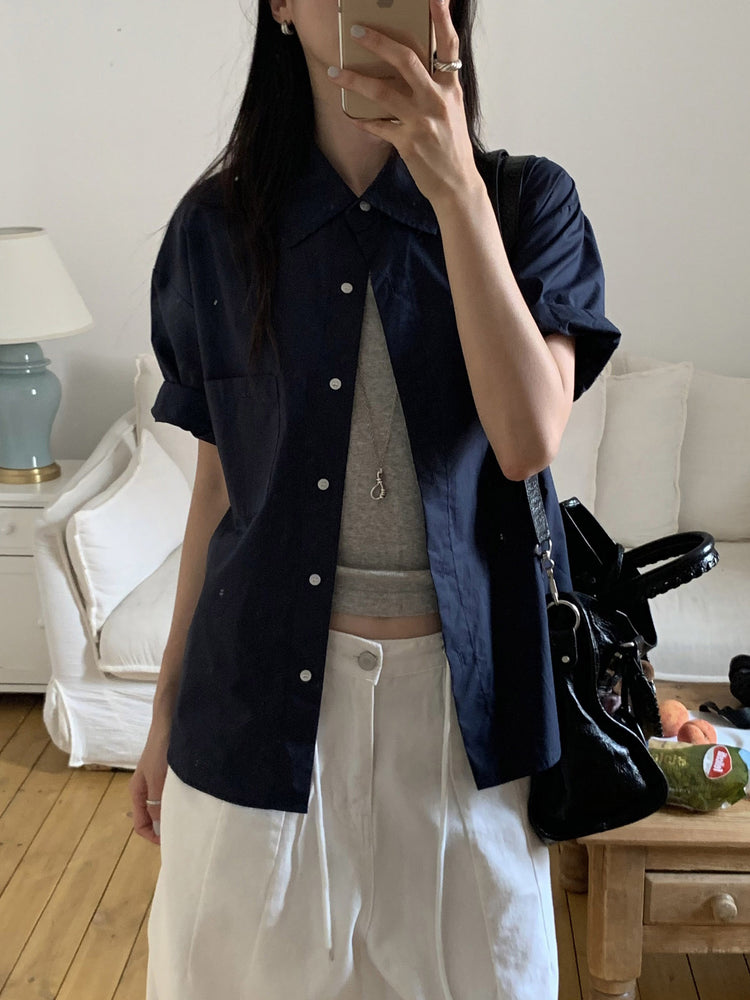 美色翻領短袖襯衫
