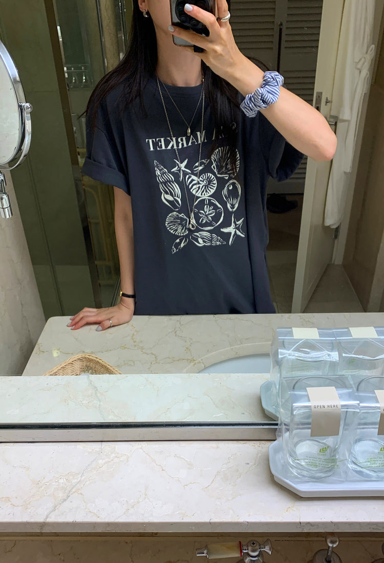 貝殼印花細節寬鬆t