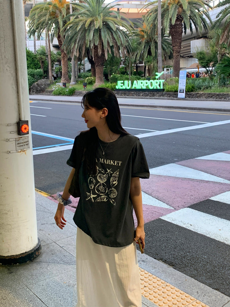 貝殼印花細節寬鬆t