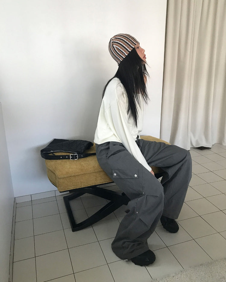 復古條紋撞色針織帽