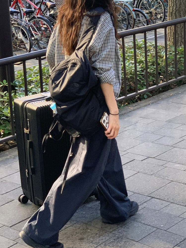 休閒雙壓褶寬鬆闊褲