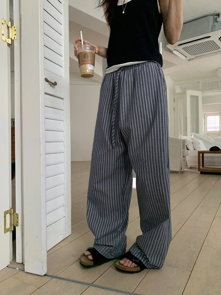 舒適感條紋直褲