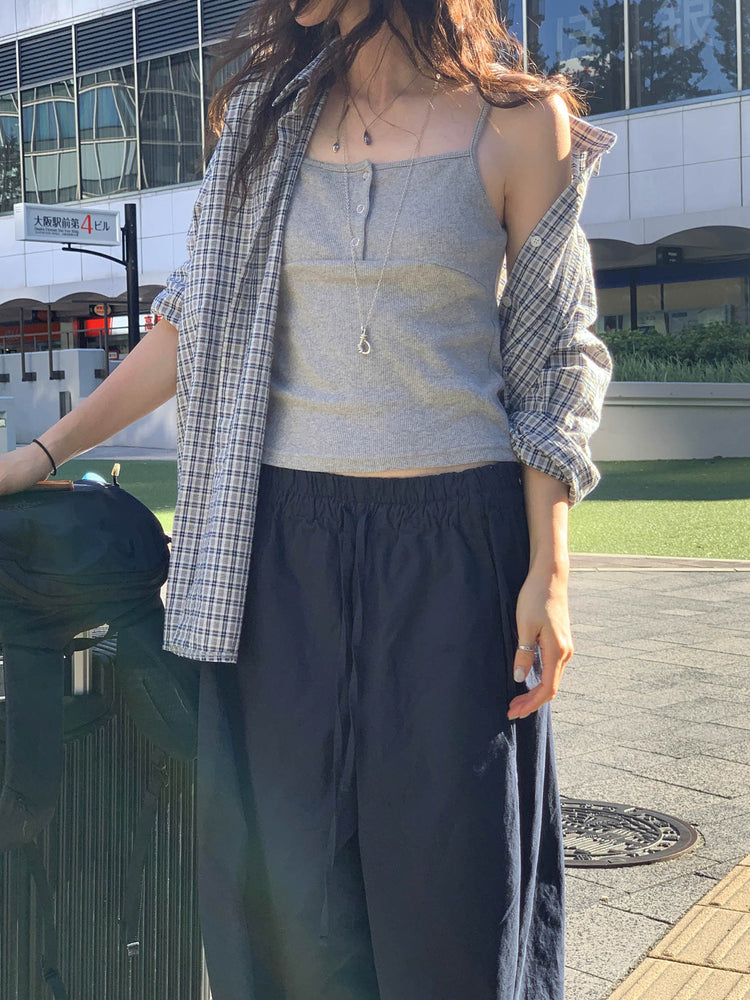 復古撞色格紋寬鬆襯衫