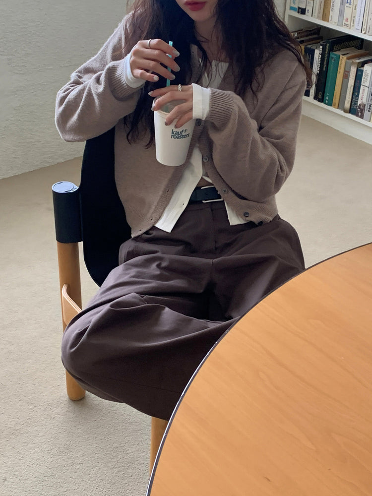 美色可調節鈕扣細節直褲