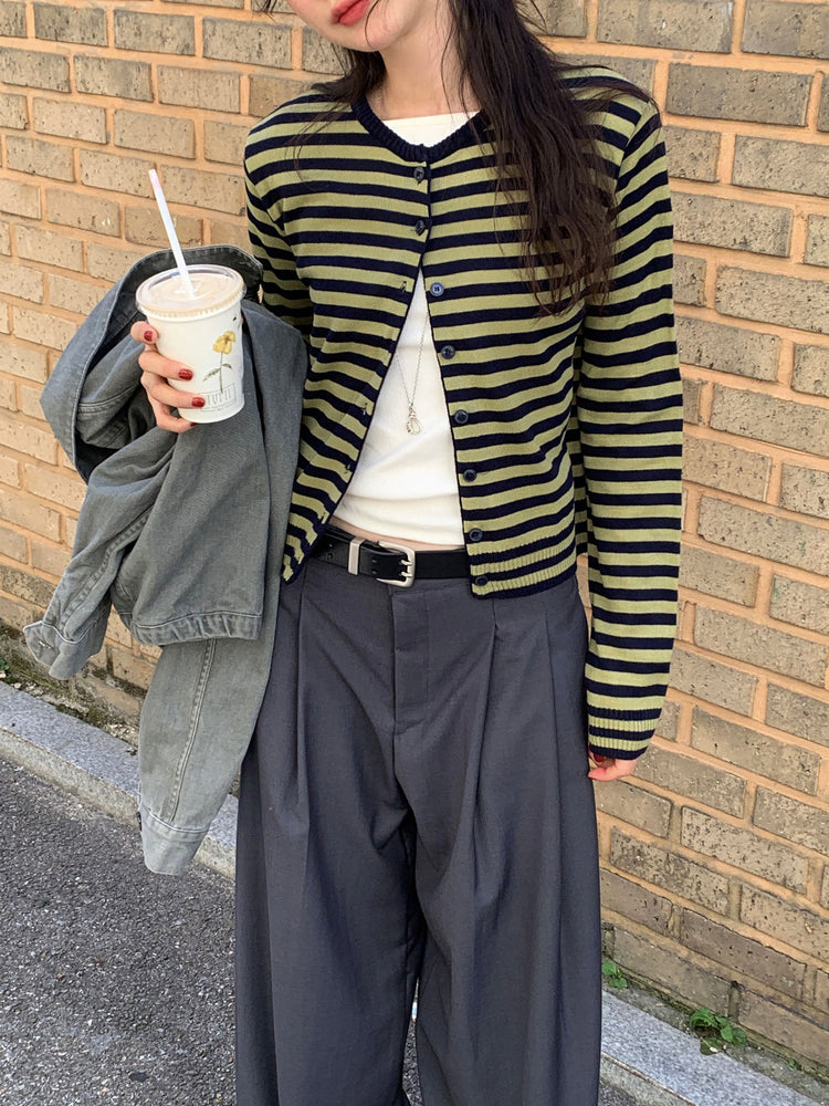 撞色條紋排鈕針織外套