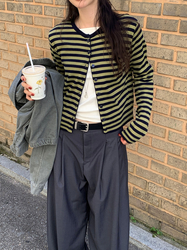 撞色條紋排鈕針織外套