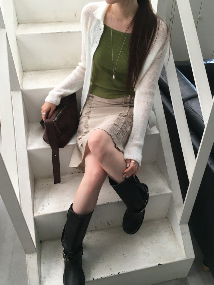 美色削肩細帶坑紋背心