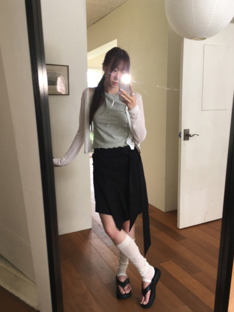 交疊綁帶不對稱裙