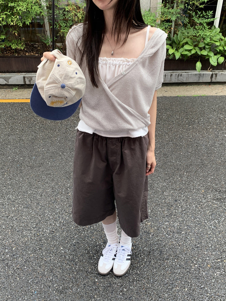 麻料連帽交疊上衣