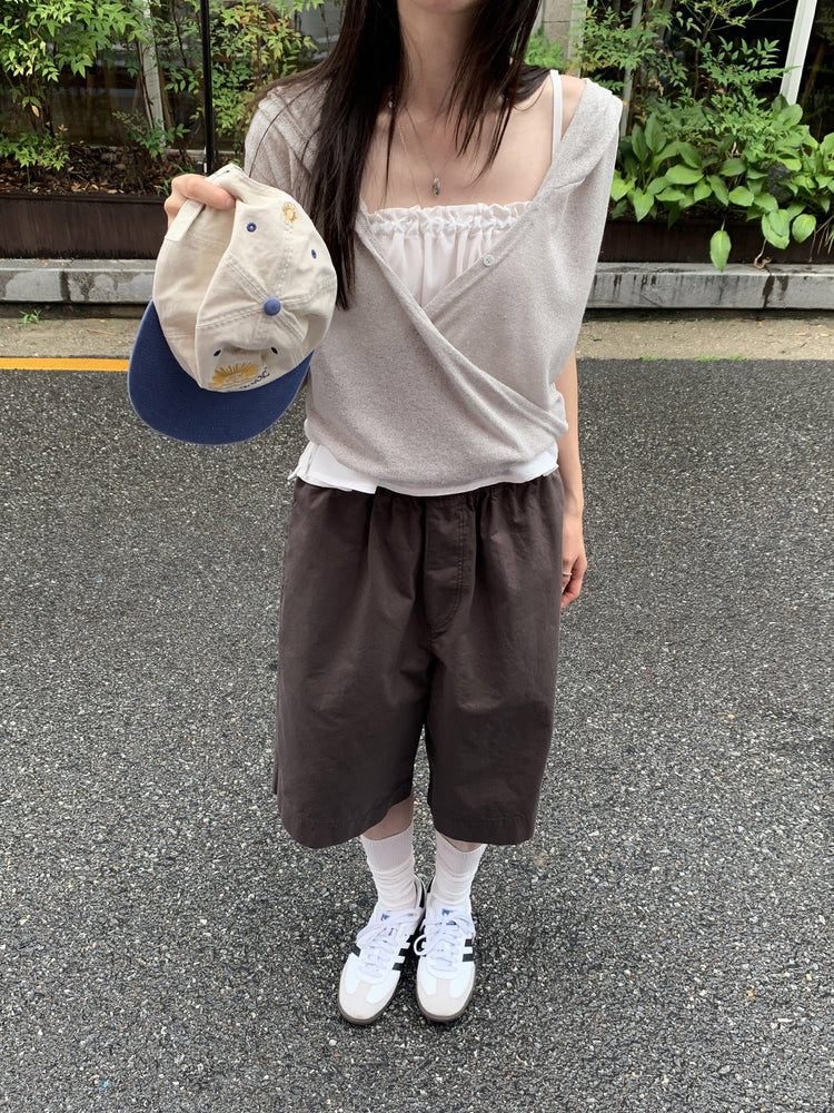 麻料連帽交疊上衣