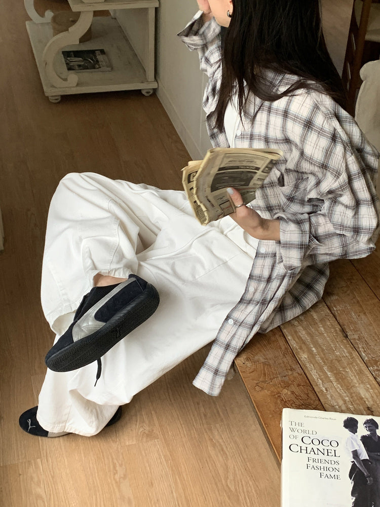 輕薄格紋寬鬆襯衫