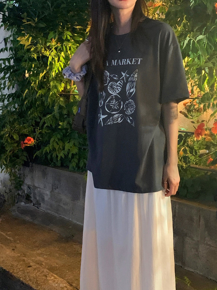 貝殼印花細節寬鬆t