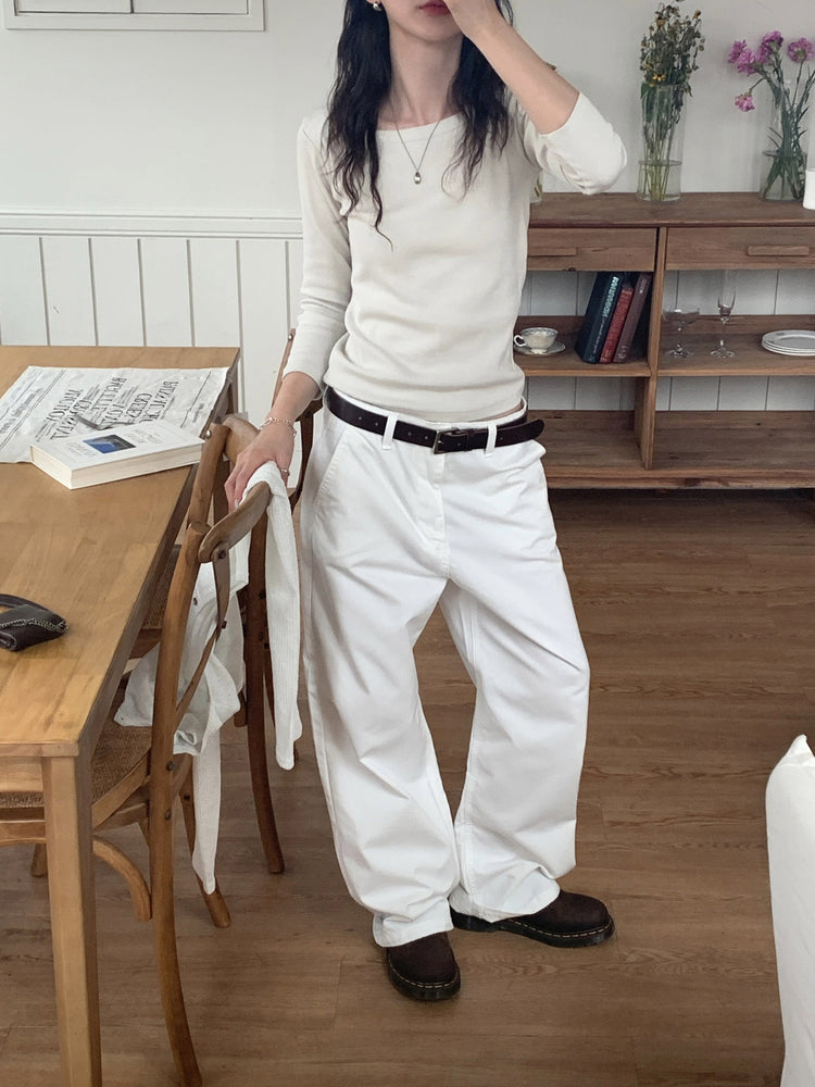 美鎖骨船領交疊上衣(8分袖)