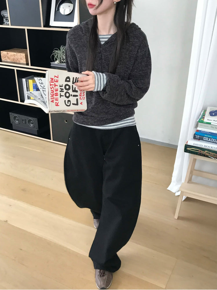 美鎖骨撞色條紋上衣