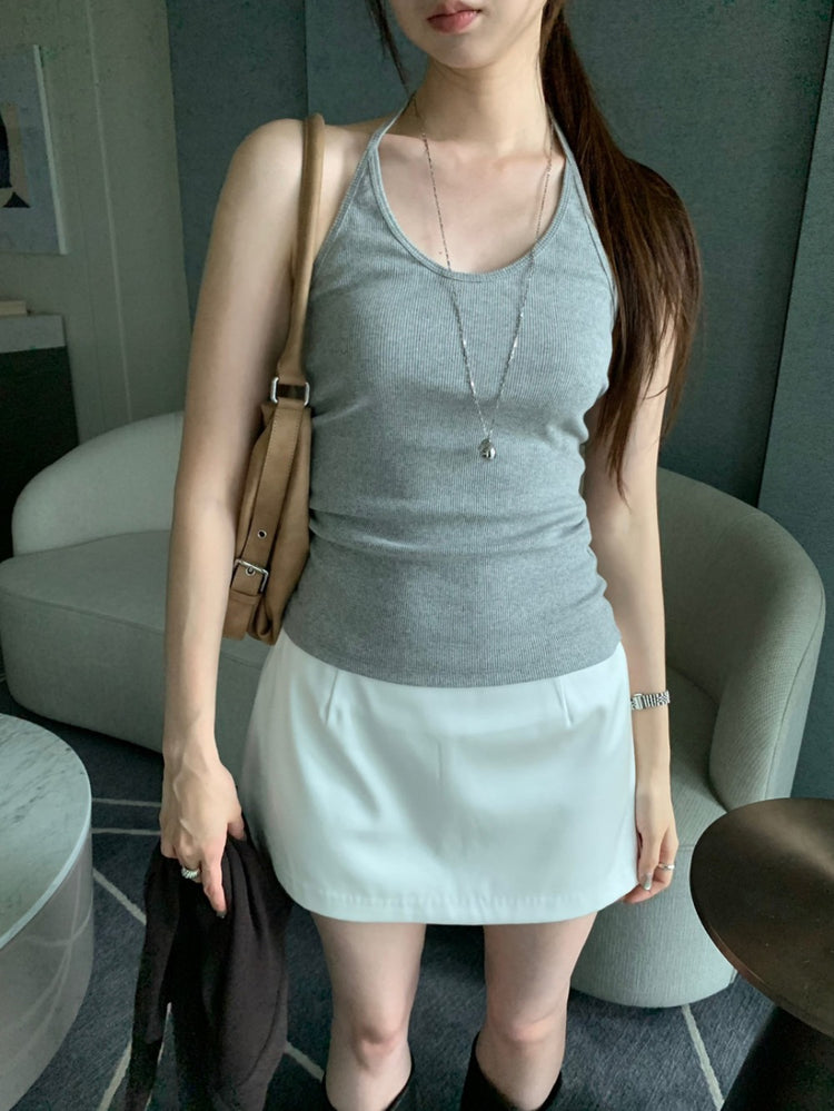 美色掛脖綁帶背心