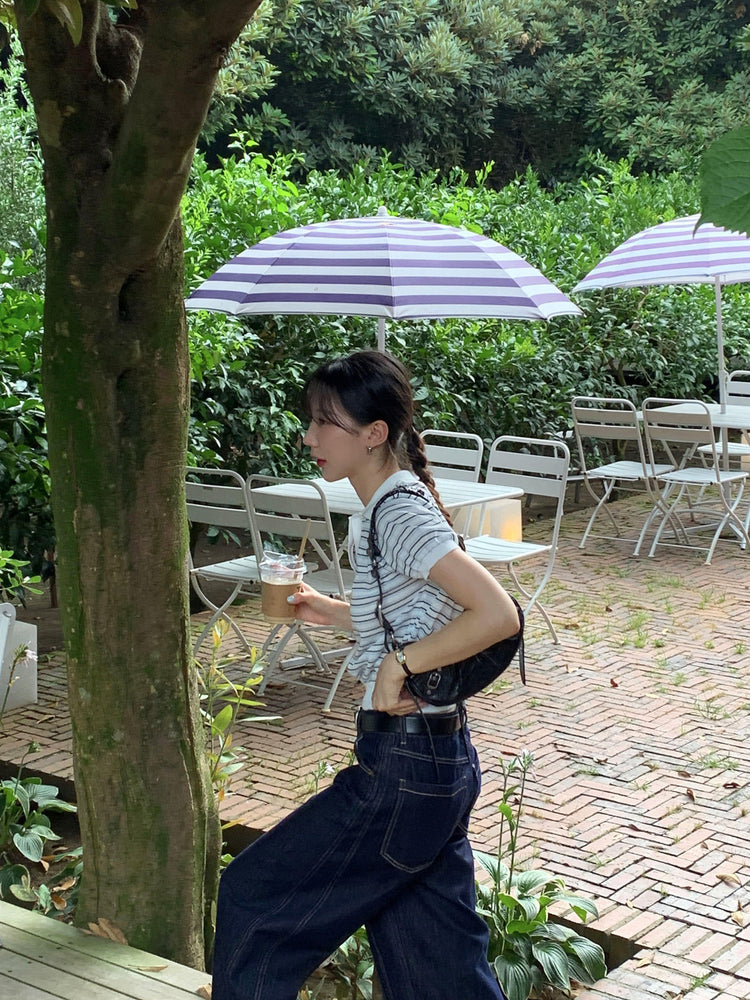弧壓線細節牛仔褲