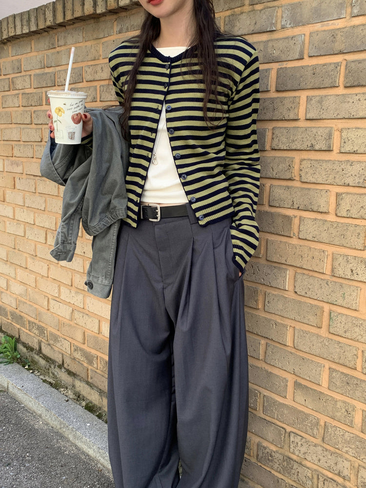 撞色條紋排鈕針織外套
