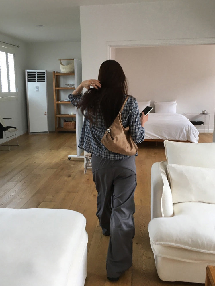 撞色格紋合身襯衫