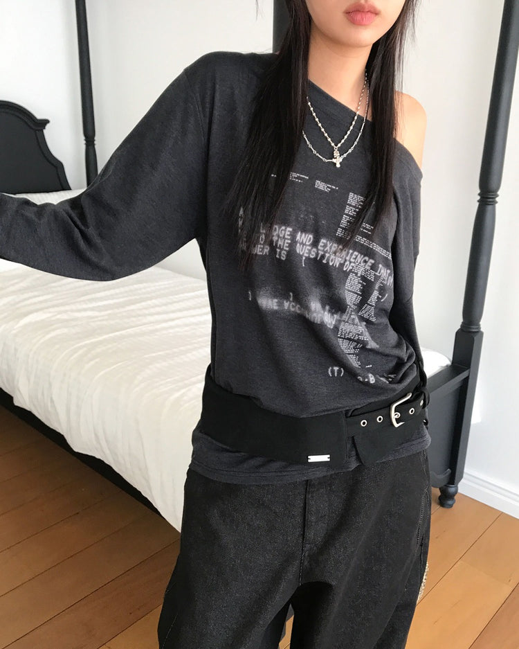 美肩復古圖案細節上衣