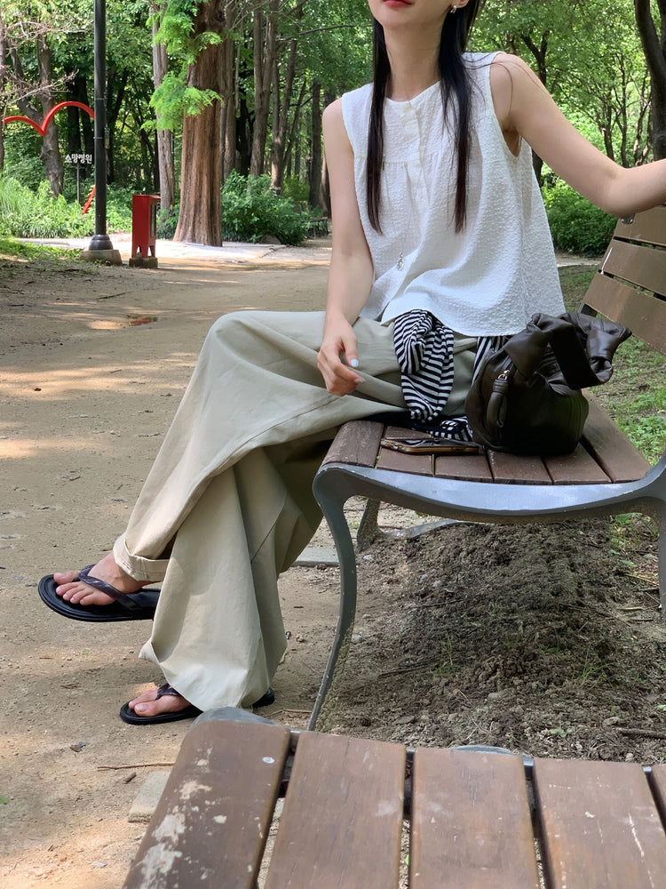 泡泡格紋紋理寬鬆排鈕背心