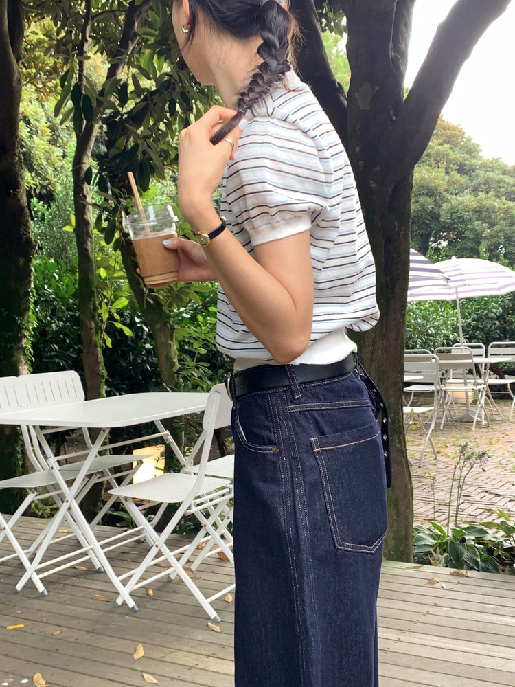 翻領條紋修腰細節上衣