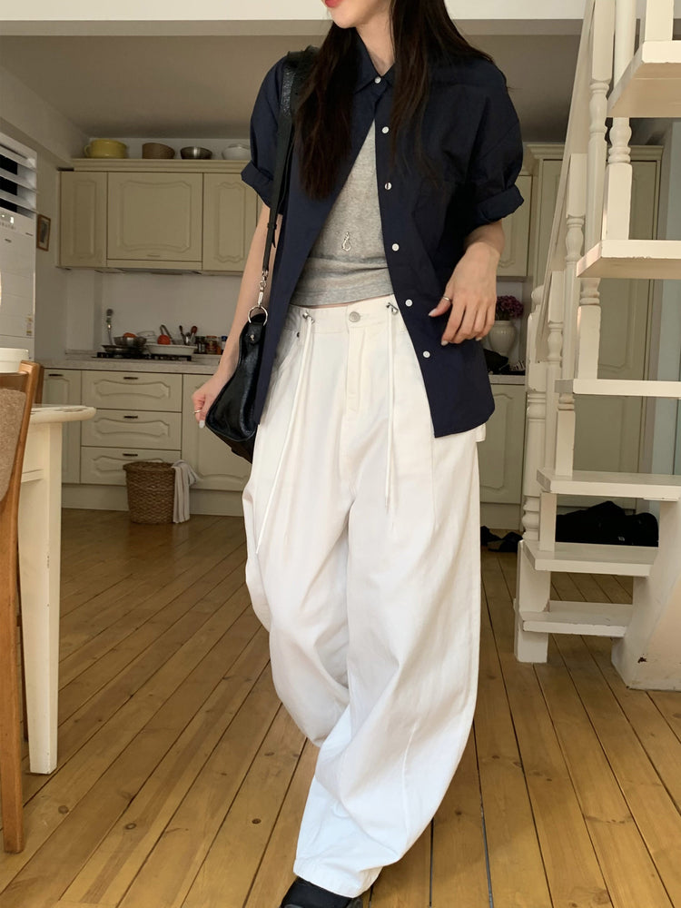 美色翻領短袖襯衫