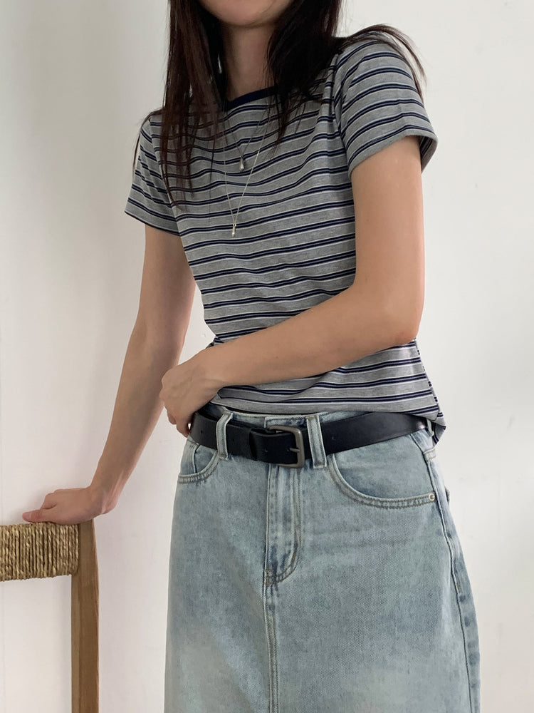 撞色條紋合身上衣