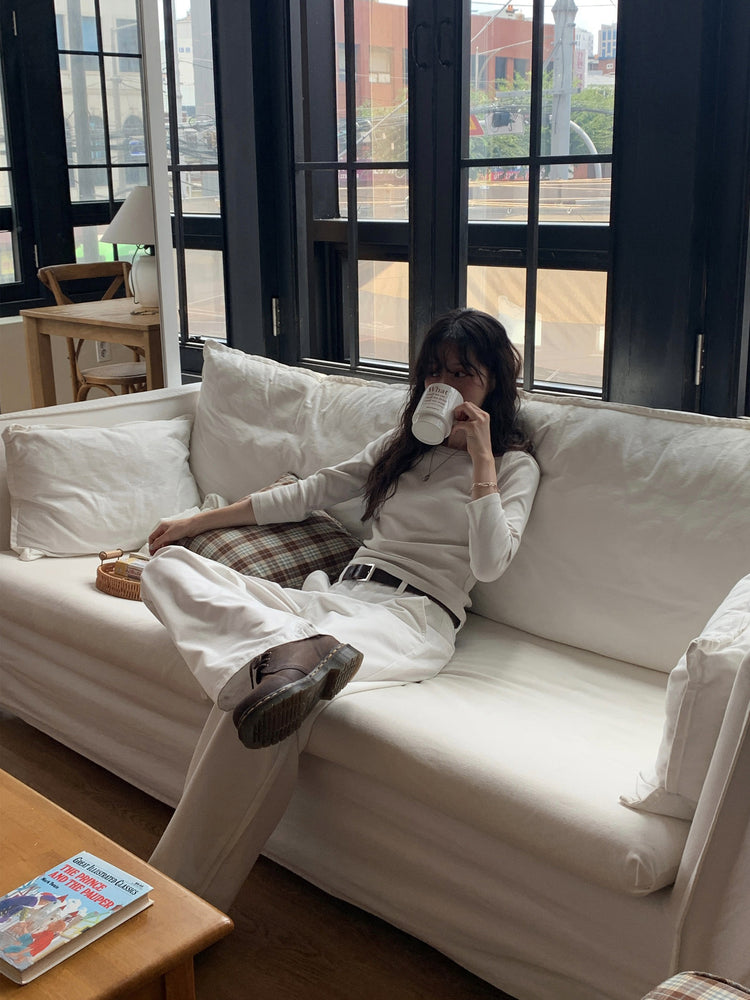 美鎖骨船領交疊上衣(8分袖)