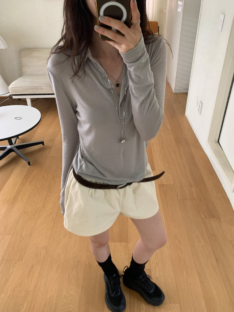 微透翻領扣鈕細節上衣