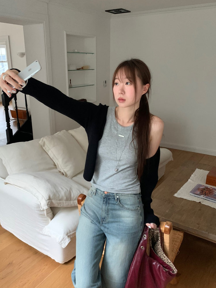 美色鐵牌扣細節背心