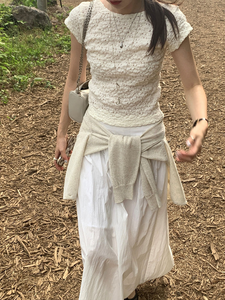 皺皺縷空細節兩穿上衣