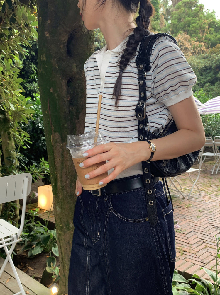 弧壓線細節牛仔褲