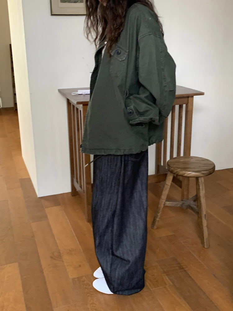鉚釘珠細節紋理繭型牛仔褲