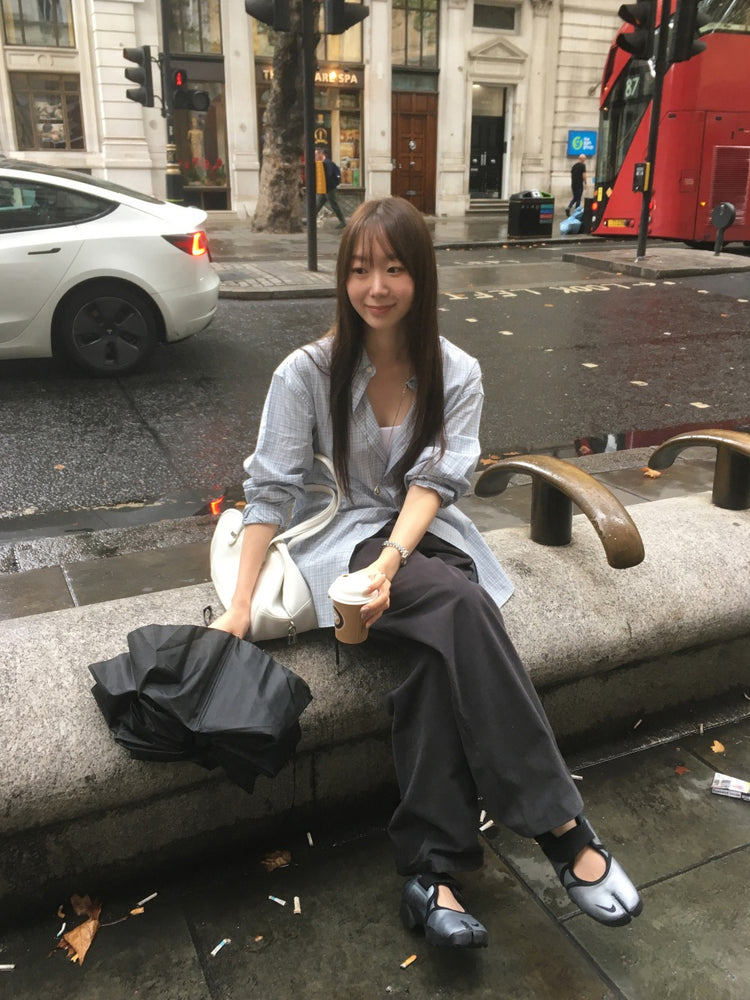 Unisex美色格紋寬鬆襯衫