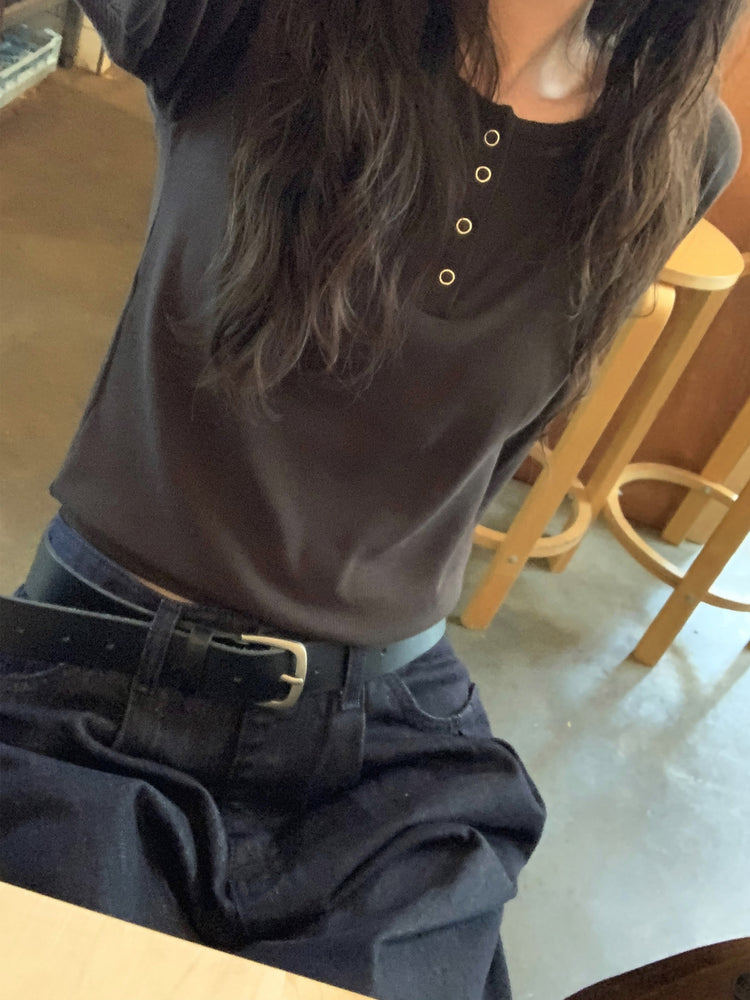 拉克蘭袖圓領扣鈕上衣