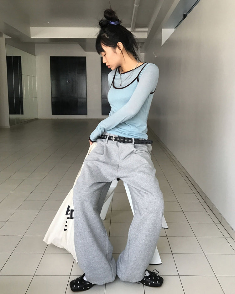 透膚撞色邊細節上衣