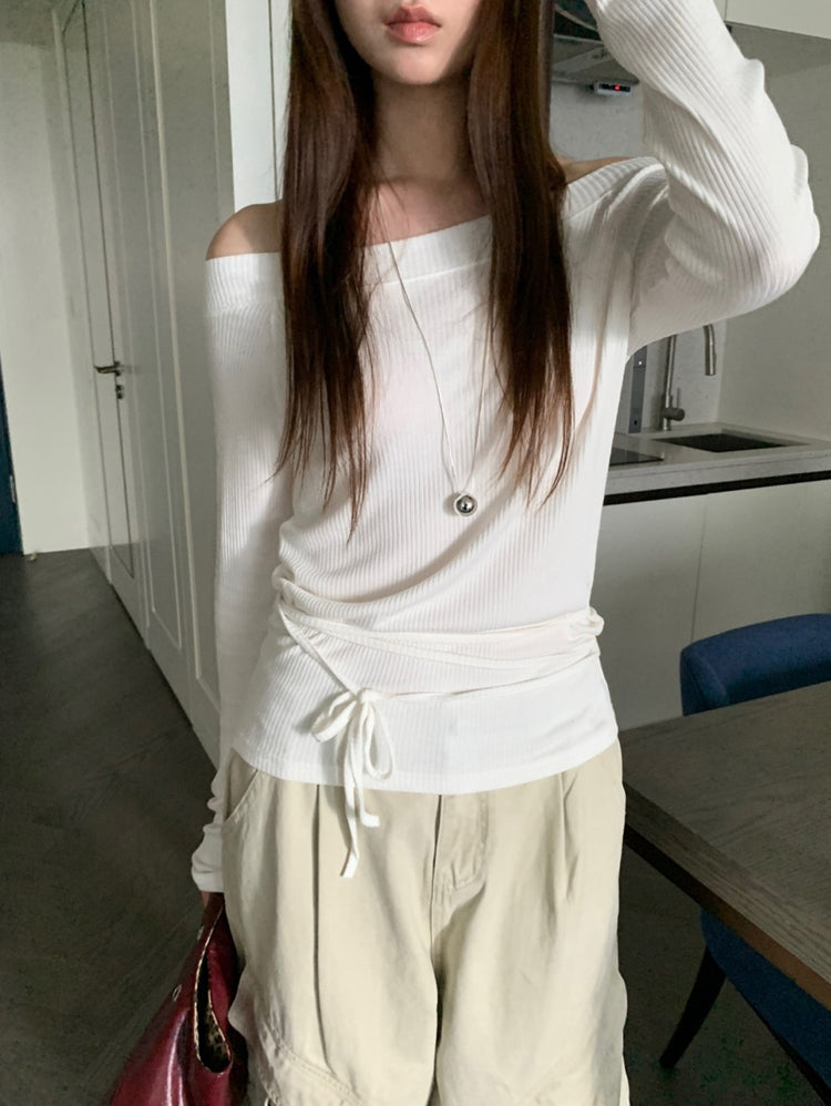 美肩坑紋綁帶修腰上衣
