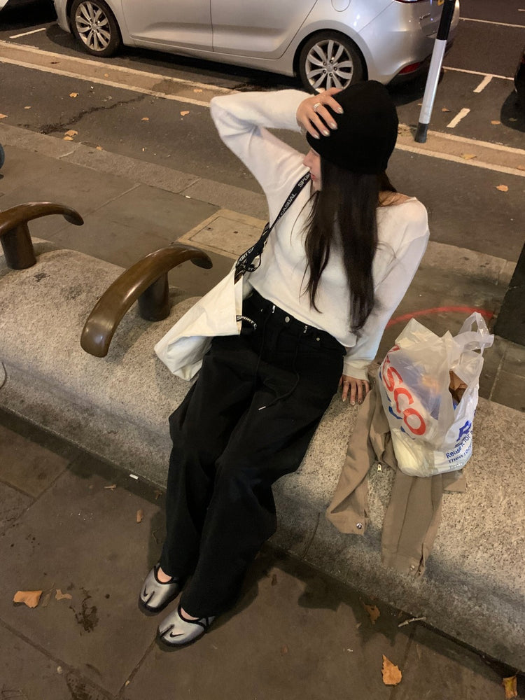 美色船領卷邊細節針織上衣