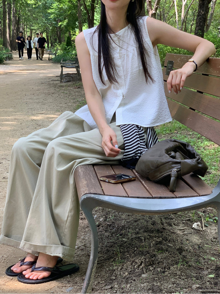 泡泡格紋紋理寬鬆排鈕背心