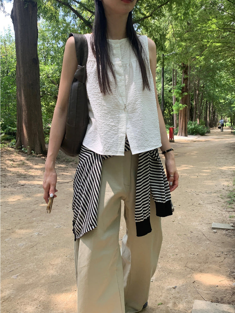 泡泡格紋紋理寬鬆排鈕背心