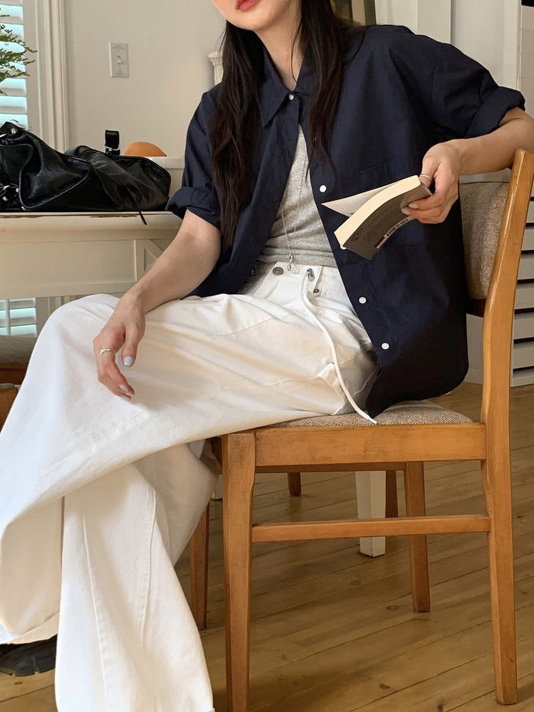 美色翻領短袖襯衫