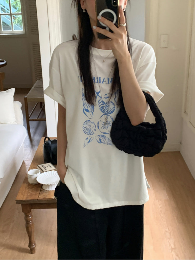 貝殼印花細節寬鬆t